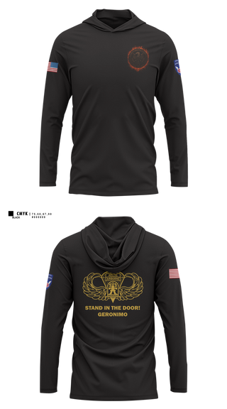 Long Sleeve Performance Shirt with hood, 3/509, Army, Teamtime, Team time, sublimation, custom sports apparel, team uniforms, spirit wear, spiritwear, sports uniforms, custom shirts, team store, custom team store, fundraiser sports, apparel fundraiser