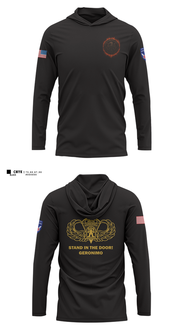 Long Sleeve Performance Shirt with hood, 3/509, Army, Teamtime, Team time, sublimation, custom sports apparel, team uniforms, spirit wear, spiritwear, sports uniforms, custom shirts, team store, custom team store, fundraiser sports, apparel fundraiser