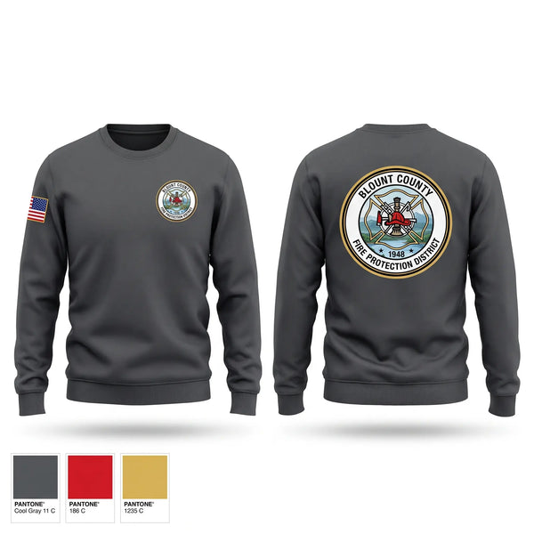 Crew Neck Sweatshirt, Blount County Fire Protection District, Fire Department, Teamtime, Team time, sublimation, custom sports apparel, team uniforms, spirit wear, spiritwear, sports uniforms, custom shirts, team store, custom team store, fundraiser sports, apparel fundraiser