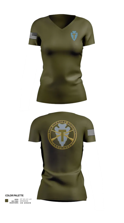 Womens Short Sleeve Vneck Shirt, 36th Infantry Division A Co 1-141, , Teamtime, Team time, sublimation, custom sports apparel, team uniforms, spirit wear, spiritwear, sports uniforms, custom shirts, team store, custom team store, fundraiser sports, apparel fundraiser
