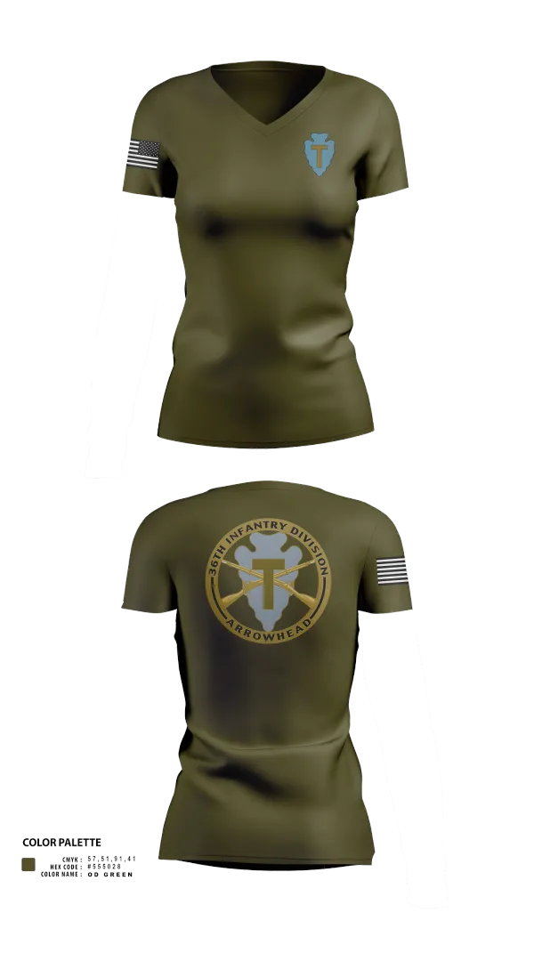 Womens Short Sleeve Vneck Shirt, 36th Infantry Division A Co 1-141, , Teamtime, Team time, sublimation, custom sports apparel, team uniforms, spirit wear, spiritwear, sports uniforms, custom shirts, team store, custom team store, fundraiser sports, apparel fundraiser