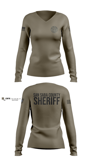 Womens Long Sleeve Vneck Shirt, San Saba County Sheriff’s Office, Police, Teamtime, Team time, sublimation, custom sports apparel, team uniforms, spirit wear, spiritwear, sports uniforms, custom shirts, team store, custom team store, fundraiser sports, apparel fundraiser