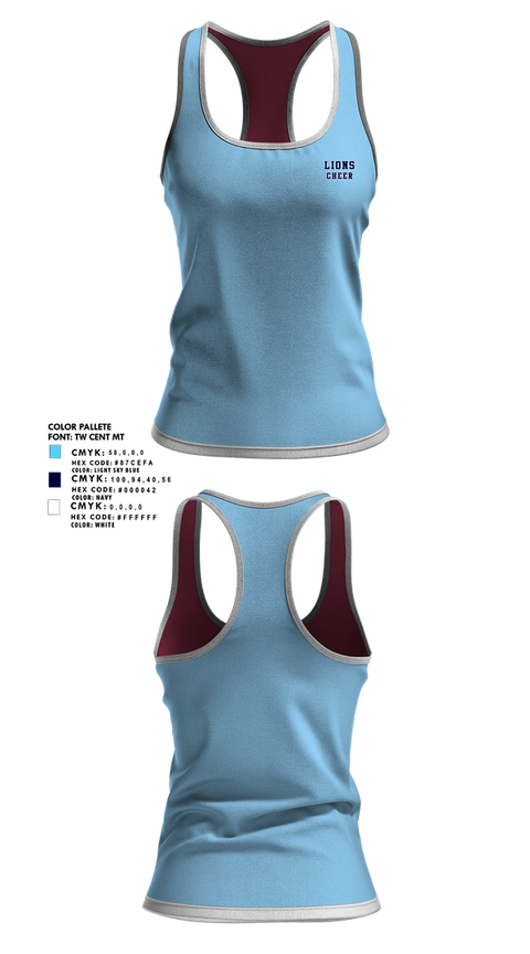 Tank Top, Lions, Cheer, Teamtime, Team time, sublimation, custom sports apparel, team uniforms, spirit wear, spiritwear, sports uniforms, custom shirts, team store, custom team store, fundraiser sports, apparel fundraiser