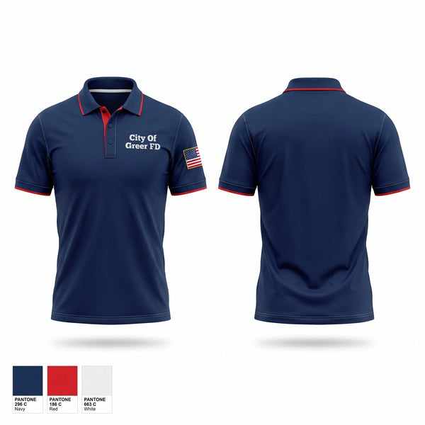 Short Sleeve Performance Polo, City Of Greer FD, Fire Department, Teamtime, Team time, sublimation, custom sports apparel, team uniforms, spirit wear, spiritwear, sports uniforms, custom shirts, team store, custom team store, fundraiser sports, apparel fundraiser