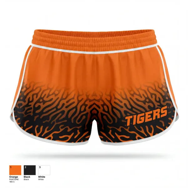 Womens Shorts, Tigers, Baseball, Teamtime, Team time, sublimation, custom sports apparel, team uniforms, spirit wear, spiritwear, sports uniforms, custom shirts, team store, custom team store, fundraiser sports, apparel fundraiser