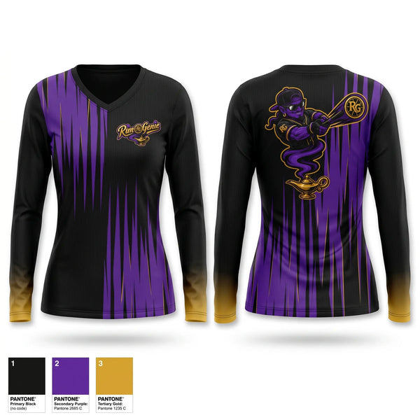 Womens Long Sleeve Vneck Shirt, Rim Genie, Softball, Teamtime, Team time, sublimation, custom sports apparel, team uniforms, spirit wear, spiritwear, sports uniforms, custom shirts, team store, custom team store, fundraiser sports, apparel fundraiser
