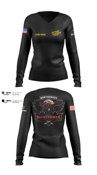 Womens Long Sleeve Vneck Shirt, Northcross Recruiting Station, Army, Teamtime, Team time, sublimation, custom sports apparel, team uniforms, spirit wear, spiritwear, sports uniforms, custom shirts, team store, custom team store, fundraiser sports, apparel fundraiser