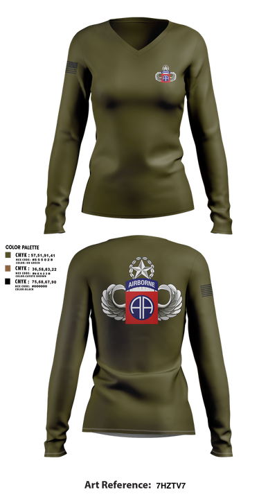 HHC 82nd ABN Division 95821986 Women's Long Sleeve V-neck Shirt - 1