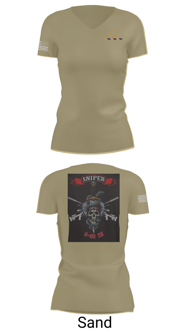 Womens Short Sleeve Vneck Shirt, 5-20 Infantry, Sniper section, Army, Teamtime, Team time, sublimation, custom sports apparel, team uniforms, spirit wear, spiritwear, sports uniforms, custom shirts, team store, custom team store, fundraiser sports, apparel fundraiser