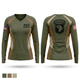 Womens Long Sleeve Vneck Shirt, MH North, Army, Teamtime, Team time, sublimation, custom sports apparel, team uniforms, spirit wear, spiritwear, sports uniforms, custom shirts, team store, custom team store, fundraiser sports, apparel fundraiser
