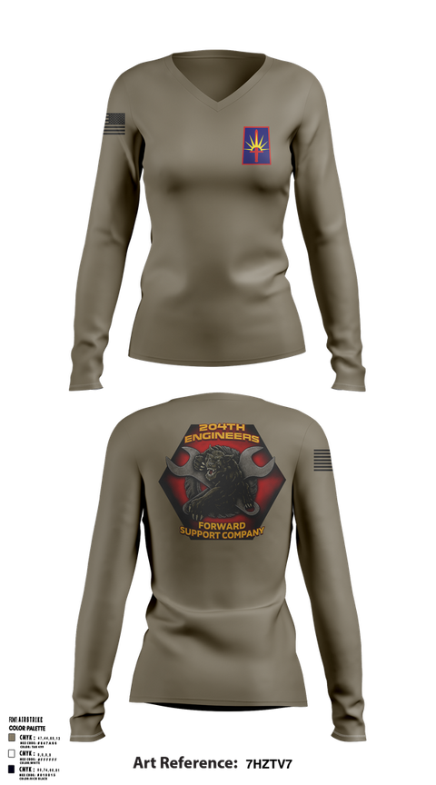 Womens Long Sleeve Vneck Shirt, 204thFSC, National Guard, Teamtime, Team time, sublimation, custom sports apparel, team uniforms, spirit wear, spiritwear, sports uniforms, custom shirts, team store, custom team store, fundraiser sports, apparel fundraiser