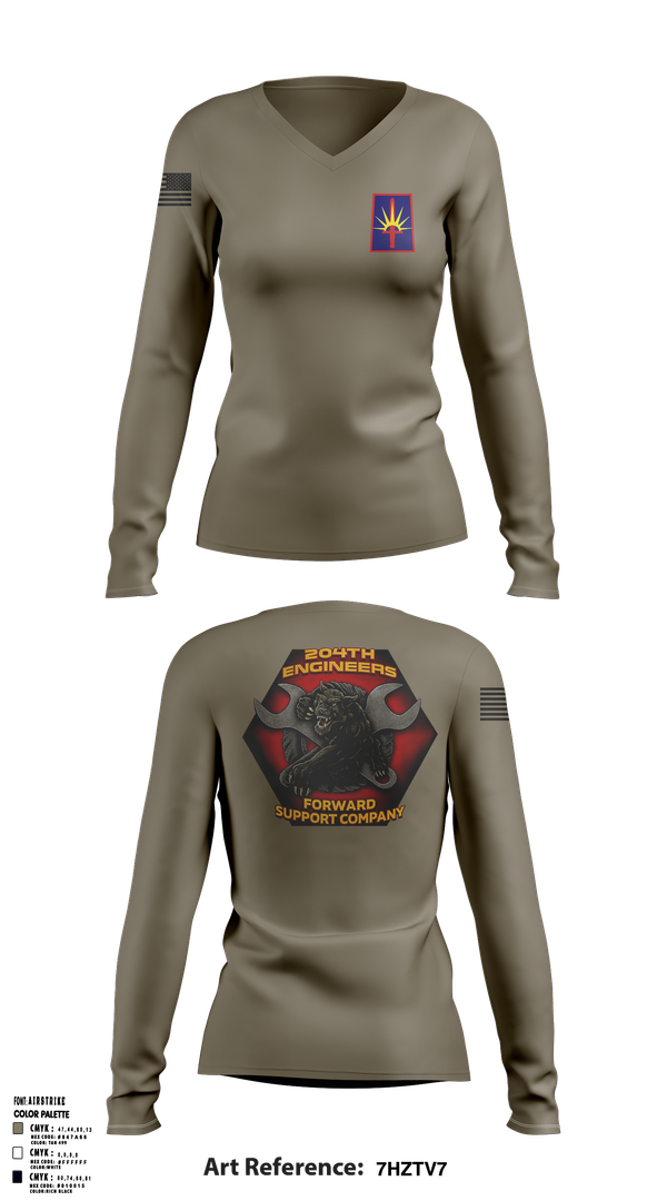 Womens Long Sleeve Vneck Shirt, 204thFSC, National Guard, Teamtime, Team time, sublimation, custom sports apparel, team uniforms, spirit wear, spiritwear, sports uniforms, custom shirts, team store, custom team store, fundraiser sports, apparel fundraiser