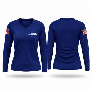 Womens Long Sleeve Vneck Shirt, Caseyville Fire Department, Fire Department, Teamtime, Team time, sublimation, custom sports apparel, team uniforms, spirit wear, spiritwear, sports uniforms, custom shirts, team store, custom team store, fundraiser sports, apparel fundraiser