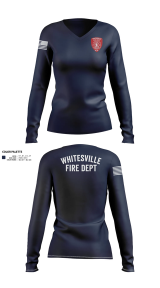 Womens Long Sleeve Vneck Shirt, Whitesville Fire Department, Fire Department, Teamtime, Team time, sublimation, custom sports apparel, team uniforms, spirit wear, spiritwear, sports uniforms, custom shirts, team store, custom team store, fundraiser sports, apparel fundraiser