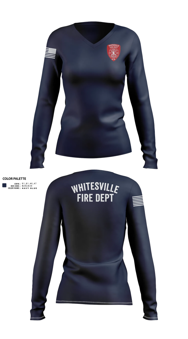 Womens Long Sleeve Vneck Shirt, Whitesville Fire Department, Fire Department, Teamtime, Team time, sublimation, custom sports apparel, team uniforms, spirit wear, spiritwear, sports uniforms, custom shirts, team store, custom team store, fundraiser sports, apparel fundraiser