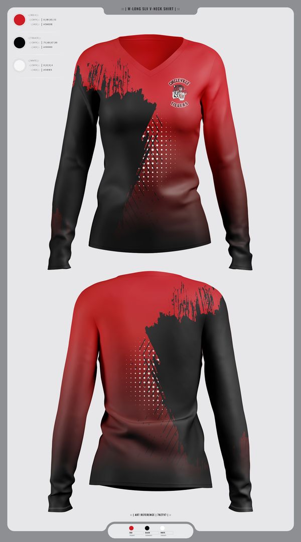 Womens Long Sleeve Vneck Shirt, Circleville Tigers, Spirit Store, Teamtime, Team time, sublimation, custom sports apparel, team uniforms, spirit wear, spiritwear, sports uniforms, custom shirts, team store, custom team store, fundraiser sports, apparel fundraiser