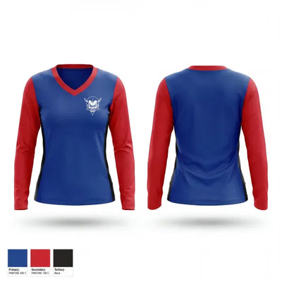 Dover Academy Blue Devils 76497480 Women's Long Sleeve V-neck Shirt - 1