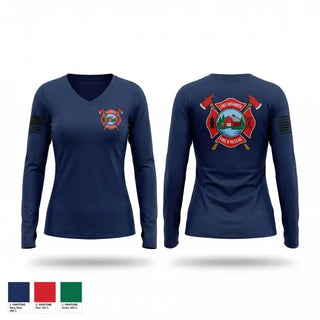 Womens Long Sleeve Vneck Shirt, Lake Mishnock Fire Rescue, Fire Department, Teamtime, Team time, sublimation, custom sports apparel, team uniforms, spirit wear, spiritwear, sports uniforms, custom shirts, team store, custom team store, fundraiser sports, apparel fundraiser