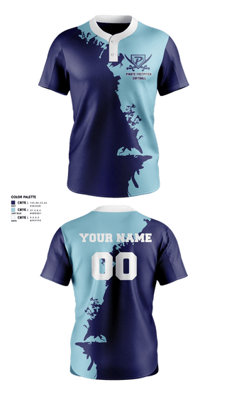Two Button Softball Jersey, Pirate Fastpitch Softball, Softball, Teamtime, Team time, sublimation, custom sports apparel, team uniforms, spirit wear, spiritwear, sports uniforms, custom shirts, team store, custom team store, fundraiser sports, apparel fundraiser