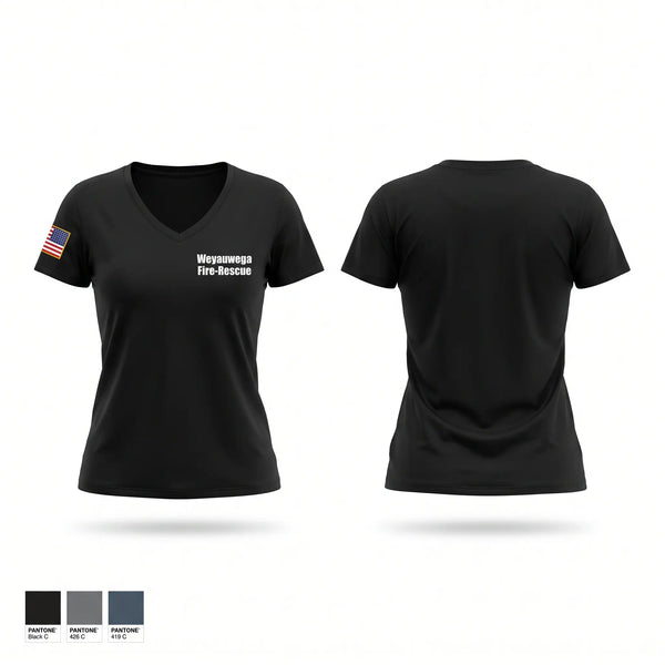 Womens Short Sleeve Vneck Shirt, Weyauwega Fire/Rescue, Fire Department, Teamtime, Team time, sublimation, custom sports apparel, team uniforms, spirit wear, spiritwear, sports uniforms, custom shirts, team store, custom team store, fundraiser sports, apparel fundraiser