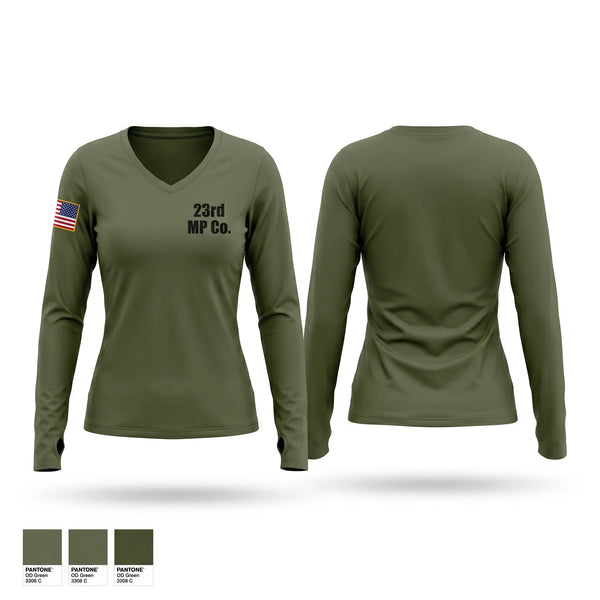 Womens Long Sleeve Vneck Shirt, 23rd MP Co, Army, Teamtime, Team time, sublimation, custom sports apparel, team uniforms, spirit wear, spiritwear, sports uniforms, custom shirts, team store, custom team store, fundraiser sports, apparel fundraiser