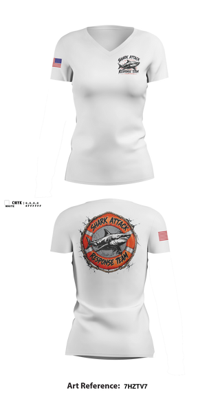 Womens Short Sleeve Vneck Shirt, Shark Attack Response Team, , Teamtime, Team time, sublimation, custom sports apparel, team uniforms, spirit wear, spiritwear, sports uniforms, custom shirts, team store, custom team store, fundraiser sports, apparel fundraiser