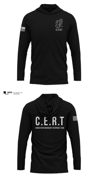 Long Sleeve Performance Shirt with hood, CERT: Corrections Emergency Response Team, Police, Teamtime, Team time, sublimation, custom sports apparel, team uniforms, spirit wear, spiritwear, sports uniforms, custom shirts, team store, custom team store, fundraiser sports, apparel fundraiser