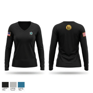 Womens Long Sleeve Vneck Shirt, Thayer County Sheriff, Police, Teamtime, Team time, sublimation, custom sports apparel, team uniforms, spirit wear, spiritwear, sports uniforms, custom shirts, team store, custom team store, fundraiser sports, apparel fundraiser