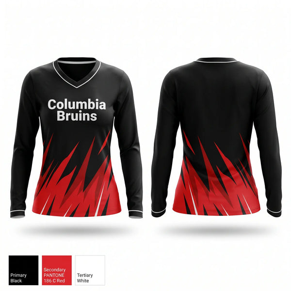 Womens Long Sleeve Vneck Shirt, Columbia Bruins, Cheer, Teamtime, Team time, sublimation, custom sports apparel, team uniforms, spirit wear, spiritwear, sports uniforms, custom shirts, team store, custom team store, fundraiser sports, apparel fundraiser