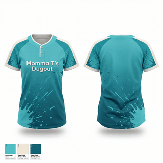 Two Button Softball Jersey, Momma T’s Dugout, Softball, Teamtime, Team time, sublimation, custom sports apparel, team uniforms, spirit wear, spiritwear, sports uniforms, custom shirts, team store, custom team store, fundraiser sports, apparel fundraiser
