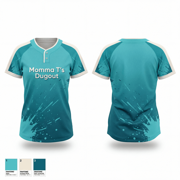 Two Button Softball Jersey, Momma T’s Dugout, Softball, Teamtime, Team time, sublimation, custom sports apparel, team uniforms, spirit wear, spiritwear, sports uniforms, custom shirts, team store, custom team store, fundraiser sports, apparel fundraiser