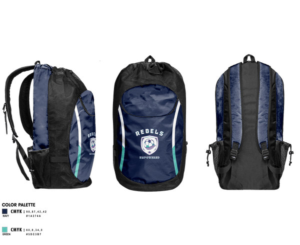 Gear Bag, Rebels, Women's Soccer, Teamtime, Team time, sublimation, custom sports apparel, team uniforms, spirit wear, spiritwear, sports uniforms, custom shirts, team store, custom team store, fundraiser sports, apparel fundraiser