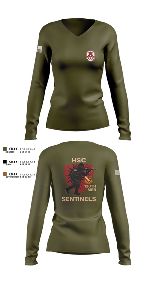 Womens Long Sleeve Vneck Shirt, HSC 130th MEB, Army, Teamtime, Team time, sublimation, custom sports apparel, team uniforms, spirit wear, spiritwear, sports uniforms, custom shirts, team store, custom team store, fundraiser sports, apparel fundraiser