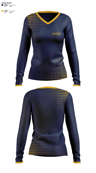 Womens Long Sleeve Vneck Shirt, DIAMONDS, Women's Basketball, Teamtime, Team time, sublimation, custom sports apparel, team uniforms, spirit wear, spiritwear, sports uniforms, custom shirts, team store, custom team store, fundraiser sports, apparel fundraiser