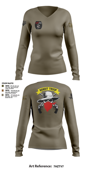 Womens Long Sleeve Vneck Shirt, 6-9 bandit troop, Army, Teamtime, Team time, sublimation, custom sports apparel, team uniforms, spirit wear, spiritwear, sports uniforms, custom shirts, team store, custom team store, fundraiser sports, apparel fundraiser