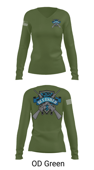 Womens Long Sleeve Vneck Shirt, Blueshed Gun Shop, , Teamtime, Team time, sublimation, custom sports apparel, team uniforms, spirit wear, spiritwear, sports uniforms, custom shirts, team store, custom team store, fundraiser sports, apparel fundraiser