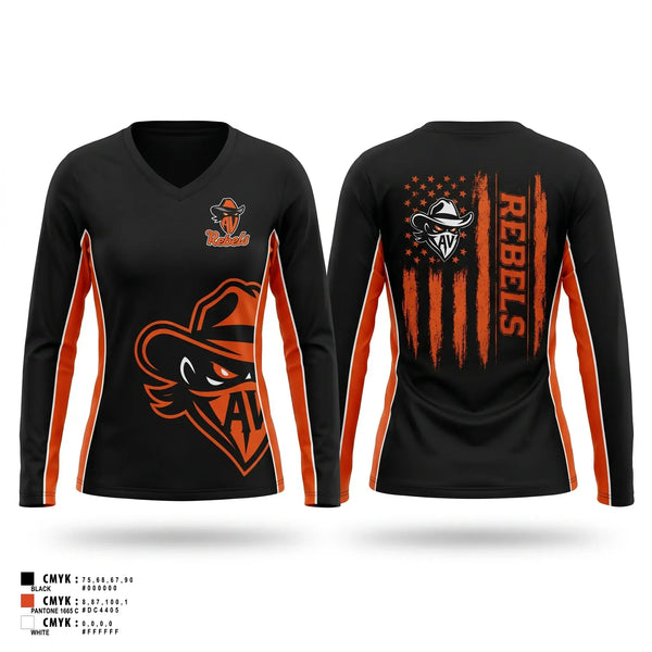 Womens Long Sleeve Vneck Shirt, AV Rebels, , Teamtime, Team time, sublimation, custom sports apparel, team uniforms, spirit wear, spiritwear, sports uniforms, custom shirts, team store, custom team store, fundraiser sports, apparel fundraiser