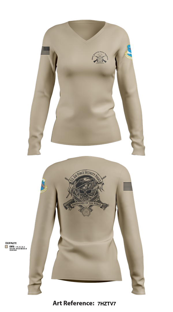 Womens Long Sleeve Vneck Shirt, 380th Security Police Squadron, , Teamtime, Team time, sublimation, custom sports apparel, team uniforms, spirit wear, spiritwear, sports uniforms, custom shirts, team store, custom team store, fundraiser sports, apparel fundraiser