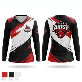 Womens Long Sleeve Vneck Shirt, Arise Above, Men's Basketball, Teamtime, Team time, sublimation, custom sports apparel, team uniforms, spirit wear, spiritwear, sports uniforms, custom shirts, team store, custom team store, fundraiser sports, apparel fundraiser