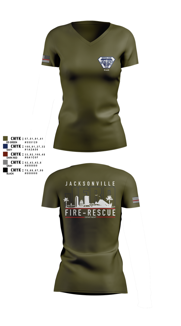 Womens Short Sleeve Vneck Shirt, JFRD Critical Care Team, Fire Department, Teamtime, Team time, sublimation, custom sports apparel, team uniforms, spirit wear, spiritwear, sports uniforms, custom shirts, team store, custom team store, fundraiser sports, apparel fundraiser