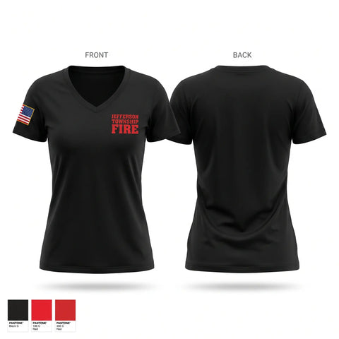 Womens Short Sleeve Vneck Shirt, JEFFERSON TOWNSHIP FIRE, Fire Department, Teamtime, Team time, sublimation, custom sports apparel, team uniforms, spirit wear, spiritwear, sports uniforms, custom shirts, team store, custom team store, fundraiser sports, apparel fundraiser