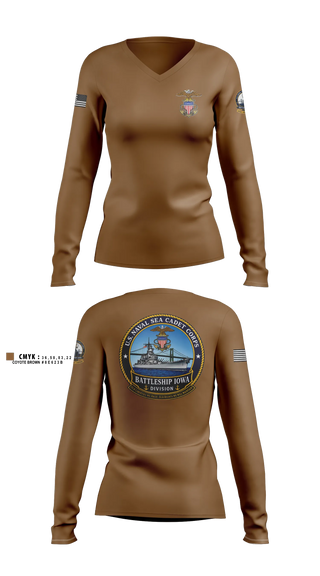 Womens Long Sleeve Vneck Shirt, U.S. Naval Sea Cadet Corps Battleship Iowa Division, Navy, Teamtime, Team time, sublimation, custom sports apparel, team uniforms, spirit wear, spiritwear, sports uniforms, custom shirts, team store, custom team store, fundraiser sports, apparel fundraiser