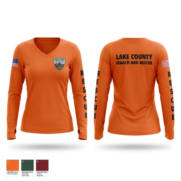Womens Long Sleeve Vneck Shirt, Lake County Search and Rescue (Colorado), EMS/EMT, Teamtime, Team time, sublimation, custom sports apparel, team uniforms, spirit wear, spiritwear, sports uniforms, custom shirts, team store, custom team store, fundraiser sports, apparel fundraiser