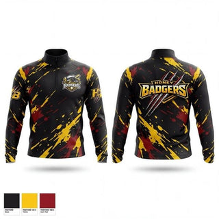 Quarter Zip Jacket, Honey Badgers, Baseball, Teamtime, Team time, sublimation, custom sports apparel, team uniforms, spirit wear, spiritwear, sports uniforms, custom shirts, team store, custom team store, fundraiser sports, apparel fundraiser