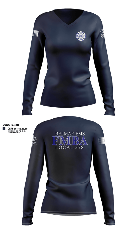 Womens Long Sleeve Vneck Shirt, Belmar FMBA, Fire Department, Teamtime, Team time, sublimation, custom sports apparel, team uniforms, spirit wear, spiritwear, sports uniforms, custom shirts, team store, custom team store, fundraiser sports, apparel fundraiser