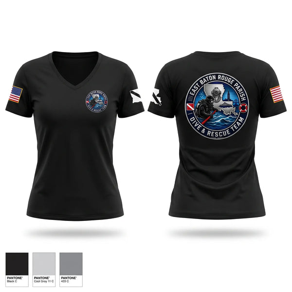 Womens Short Sleeve Vneck Shirt, East Baton Rouge Parish Dive & Rescue Team, Fire Department, Teamtime, Team time, sublimation, custom sports apparel, team uniforms, spirit wear, spiritwear, sports uniforms, custom shirts, team store, custom team store, fundraiser sports, apparel fundraiser