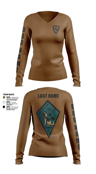 Womens Long Sleeve Vneck Shirt, 633 SFS K9, Air Force, Teamtime, Team time, sublimation, custom sports apparel, team uniforms, spirit wear, spiritwear, sports uniforms, custom shirts, team store, custom team store, fundraiser sports, apparel fundraiser