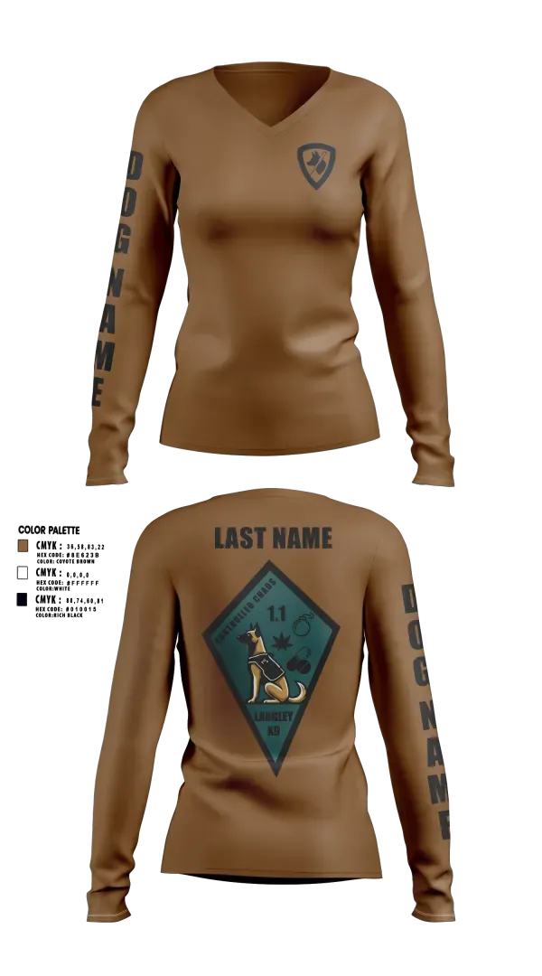Womens Long Sleeve Vneck Shirt, 633 SFS K9, Air Force, Teamtime, Team time, sublimation, custom sports apparel, team uniforms, spirit wear, spiritwear, sports uniforms, custom shirts, team store, custom team store, fundraiser sports, apparel fundraiser