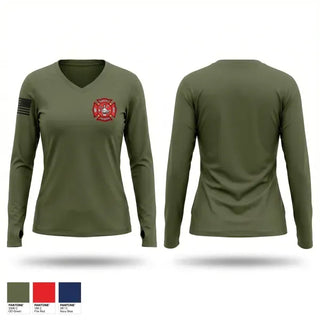 Womens Long Sleeve Vneck Shirt, Scandia valley fire department, Fire Department, Teamtime, Team time, sublimation, custom sports apparel, team uniforms, spirit wear, spiritwear, sports uniforms, custom shirts, team store, custom team store, fundraiser sports, apparel fundraiser