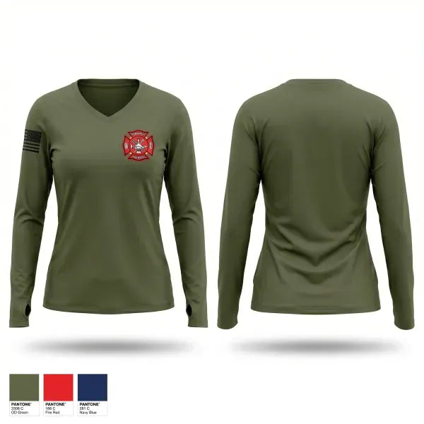 Womens Long Sleeve Vneck Shirt, Scandia valley fire department, Fire Department, Teamtime, Team time, sublimation, custom sports apparel, team uniforms, spirit wear, spiritwear, sports uniforms, custom shirts, team store, custom team store, fundraiser sports, apparel fundraiser